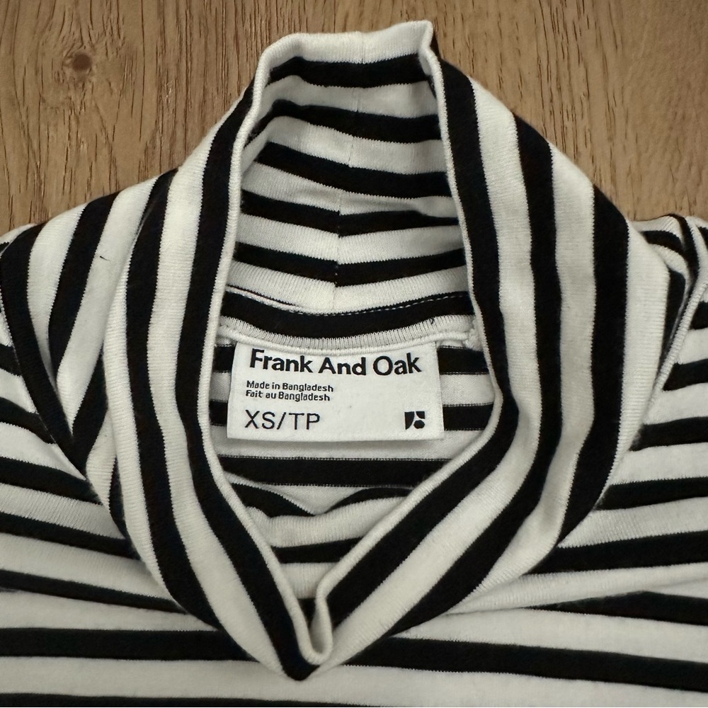 NWOT Frank and Oak Long Sleeve Mockneck, black and white stripe - Picture 7 of 8